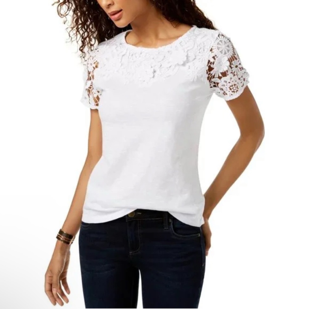 Women Charter Club Cotton Lace Embellished White/Ivory Shirt Blouse Size 2X NWT